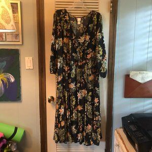 Green Floral Print Midi Dress